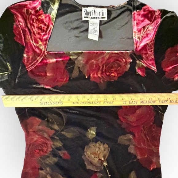 Sheri Martin Black‎ Velvet Whimsigoth dress sparkly Red & Gold Floral Accents - Picture 8 of 11